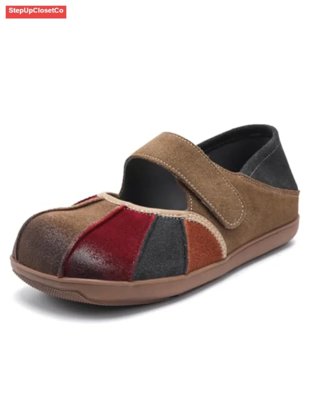 Suede Loafers Slip On Multi Color Stitching Leather Shoes Walking Flats